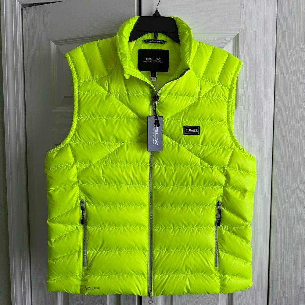 NEW Polo Ralph Lauren RLX Packable Puffer Down Vest Safety Yellow Mens MSRP $368